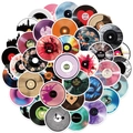 Pack of 50 colorful vinyl record stickers for laptop, luggage, and water bottle decoration - Vinyl Record Mixed Series (PMS180)