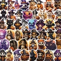 50 adesivi impermeabili di animali di Halloween con cani e gatti con cappelli da strega - Combo di Animali Realistici (OPQ013)