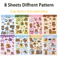 Lot de 8 autocollants mignons d'ours de dessin animé pour scrapbooking, taille 16x11cm - Série Ours Dessin Animé