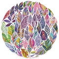 Set di 50 adesivi colorati in PVC con foglie e piume per laptop e decorazioni DIY - Confezione da 50 Fogli / Serie Foglia Piuma