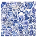 50 stuks blauw-witte porseleinen kunststickers voor DIY-ambachten en laptopdecoratie - Blauw en Wit Porselein Stijl (OPQ115)