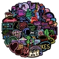 Neon graffiti stickers set featuring food and travel themes for luggage and laptops - Style 1 Neon Cartoon