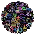 50pcs neon graffiti stickers pack with astronaut and rainbow designs for DIY laptops - Style 2 Neon Cartoon