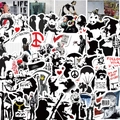 67 pezzi di adesivi graffiti Banksy per decorazione di caschi moto e skateboard in nero e bianco - Stile Street Art (GT059)