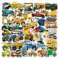 Lot de 50 autocollants imperméables de camions de chantier pour projets DIY enfants - Série Véhicules de Construction 50 Feuilles (GT108)