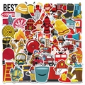 50pcs Firefighter themed cartoon stickers with fire trucks and rescue icons for decoration - Firefighting Theme / 50 Sheets