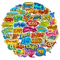Lot de 46 autocollants pop art colorés avec phrases de BD comme BOOM et POW pour skateboards - Style Pop Américain (WES015)