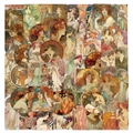 60er Set Vintage Alphonse Mucha Aufkleber für Journaling und Scrapbooking Deko - Mucha Vintage Stil Aufkleber (TT219)