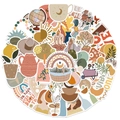 Detailed close-up of waterproof PVC Boho stickers with aesthetic earth tone hand-drawn designs - Boho Style (GT139)