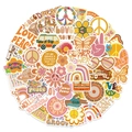Detailed close-up of 70s retro BOHO stickers with peace signs and rainbows on white background - Boho Style (GT219)