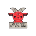 Red devil enamel pin featuring humorous You're Cute But Also Satan text badge - You Are Cute But Satan (xz5709)