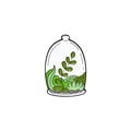 Cartoon enamel pin featuring a miniature succulent plant inside a glass terrarium - Cactus Terrarium Style (CC1888)