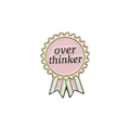 Pink and yellow medal enamel pin featuring over thinker text on a white background - Medal Award Style (XZ3559)