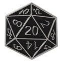 D20 dobbelsteen emaille speld in zwart en zilver voor gamers en accessoires - D20 Dobbelsteen Stijl (xz1609)