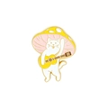 Dettaglio della spilla smaltata con gatto bianco che suona la chitarra sotto un fungo - Gatto Chitarrista (xz3868)