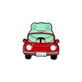 Spilla in smalto rana cartone animato alla guida di una cabriolet rossa in lega di zinco - Rana alla Guida dell'Auto (xz3950)