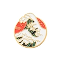Detailed macro view of Great Wave off Kanagawa enamel pin with gold finish metal lines - Great Wave Off Kanagawa (xz2783)