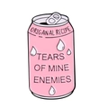 Pink beverage can enamel pin with Tears of Mine Enemies text for bags and apparel - Soda Can Style (XZ7175)