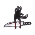 Cartoon-Anstecknadel mit schwarzer Katze auf einem Messer und roten Tropfen - Schwarze Katze mit Messer (XZ8265)