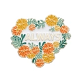 Detail der floralen Emaille-Brosche mit orangefarbenen Blumen und ALWAYS-Schriftzug - ALWAYS Blumen Herz Stil (xz8551)