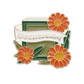 Pin's émaillé livre vert et fleurs avec ruban blanc marqué du texte BOOKWORM - Style Livre de Fleurs BOOKWORM (xz8552)