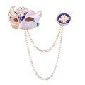 Anime blue and white alloy mask brooch with double golden chains and star badge - Mask Decorative Chain Brooch (XZ7936)