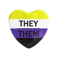 Non-binary pride heart pin with yellow white purple black stripes and They Them text - Pronoun THEY/THEM Non-Binary (MXZ442)