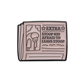 Pink newspaper enamel lapel pin with Stoop Kid Afraid to Leave Stoop text design - Stoop Kid Newspaper (xz8489)