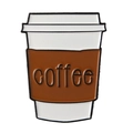 Cartoon takeout coffee cup enamel pin with embossed coffee text and brown sleeve - Coffee Cup Sleeve Design (xz1595)