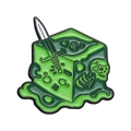 Détail de la broche cube de slime vert avec épée et squelette en émail poli - Style de Cube Gélatineux (xz9403)