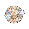 Psychedelic pop art enamel pin with mushroom and smiley face on white background - Macaron Mushroom Cloud Gesture (XZ8834)