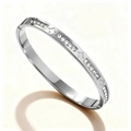 Elegant silver titanium steel bangle with crystals and engraved stars detail - Steel Star Rhinestone Style