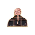 Enamel pin featuring a girl with pink braids in a red and black checkered outfit - Pink Braided Woman Back View Style (QHXZ707)