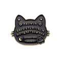 Spilla in smalto nero a forma di gatto Ouija con ali di pipistrello e bordi dorati - Testa di Gatto Testo (Nero Oro) (xz9608)