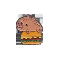 Cute capybara sitting on a hamburger enamel pin badge made of polished alloy metal - Capybara on Burger (QHXZ3153)