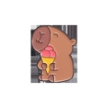Cartoon capybara enamel pin badge featuring a cute animal holding a pink ice cream cone - Capybara with Ice Cream (QHXZ3154)