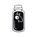 Enamel brooch featuring a white cartoon creature in a black bottle, cute metal lapel pin - Moomin Style Shape (qhxz2798)