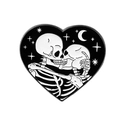 Gothische Herz Emaille Anstecknadel mit schwarz-weißen Skeletten und einer Mondsichel - Küssende Skelette Herz Stil (XZ3965)