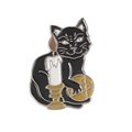 Gotische Emaille-Anstecknadel Schwarze Katze mit weißer Kerze und goldenem Pentagramm - Schwarze Katze Kerze Pentagramm Stil (XZ5970)