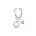 Broche stéthoscope médical minimaliste en argent et émail blanc avec base métallique - Stéthoscope Argent Blanc (XZ1500)
