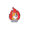 Pin de esmalte de corgi con texto hot dog y fondo de llamas sobre chapa metálica - Estilo Hot Dog Corgi (QHXZ868)