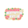 Pink floral enamel pin with green leaves and i can and i will motivational quote - I Can Ribbon (QHXZ3842)