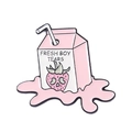Pin's en émail lait fraise rose avec texte Fresh Boy Tears et motif squelette - Style Carton Lait Fraise (XZ6068)