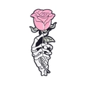 Broche en émail main de squelette gothique tenant une rose rose pour Halloween - Style Rose Main d'Os (XZ6069)