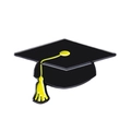 Close-up of graduation cap enamel pin with black finish and yellow tassel detail - Black Doctor Hat Style (XZ8419)