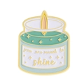 Enamel pin candle design in mint green with gold You Are Meant To Shine text - Shine Candle Jar (QHXZ3844)