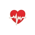 Broche cœur rouge créative avec ligne de battement cardiaque blanche et bord doré - ECG Pouls (XZ4335)