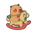 Cute capybara enamel pin riding a pink rocking horse, creative cartoon animal badge - Rocking Horse Style (QHXZ3943)
