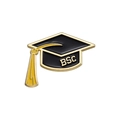 Black enamel graduation cap brooch pin with BSC gold lettering and yellow tassel - BSC Bachelor Of Science Style (QHXZ1782)