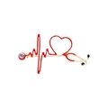 Broche médicale de dessin animé avec stéthoscope cœur rouge et ondes ECG dorées - Stéthoscope ECG (XZ4339)